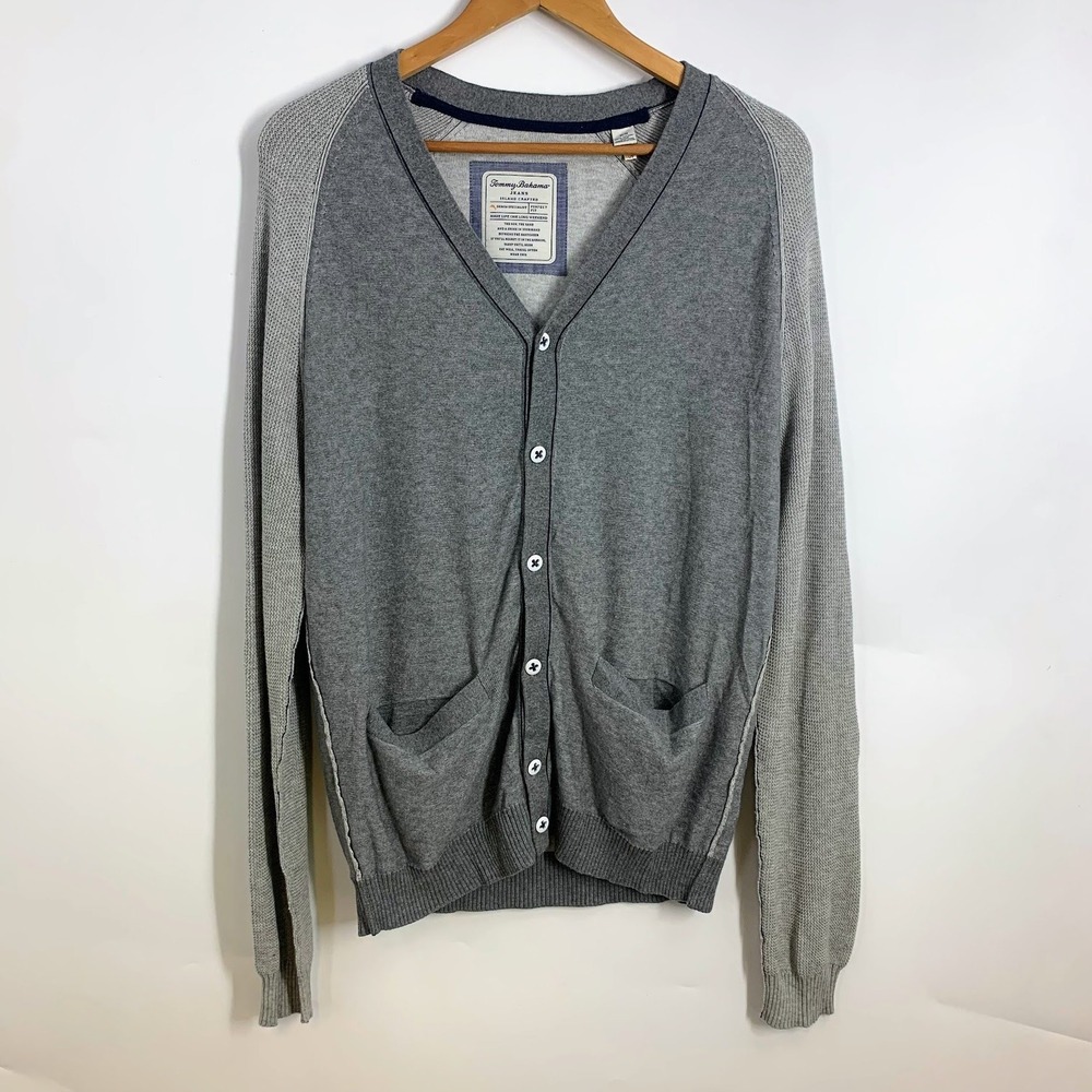 Tommy Bahama Jeans Mens Cardigan Sweater Gray Button Front Pockets M